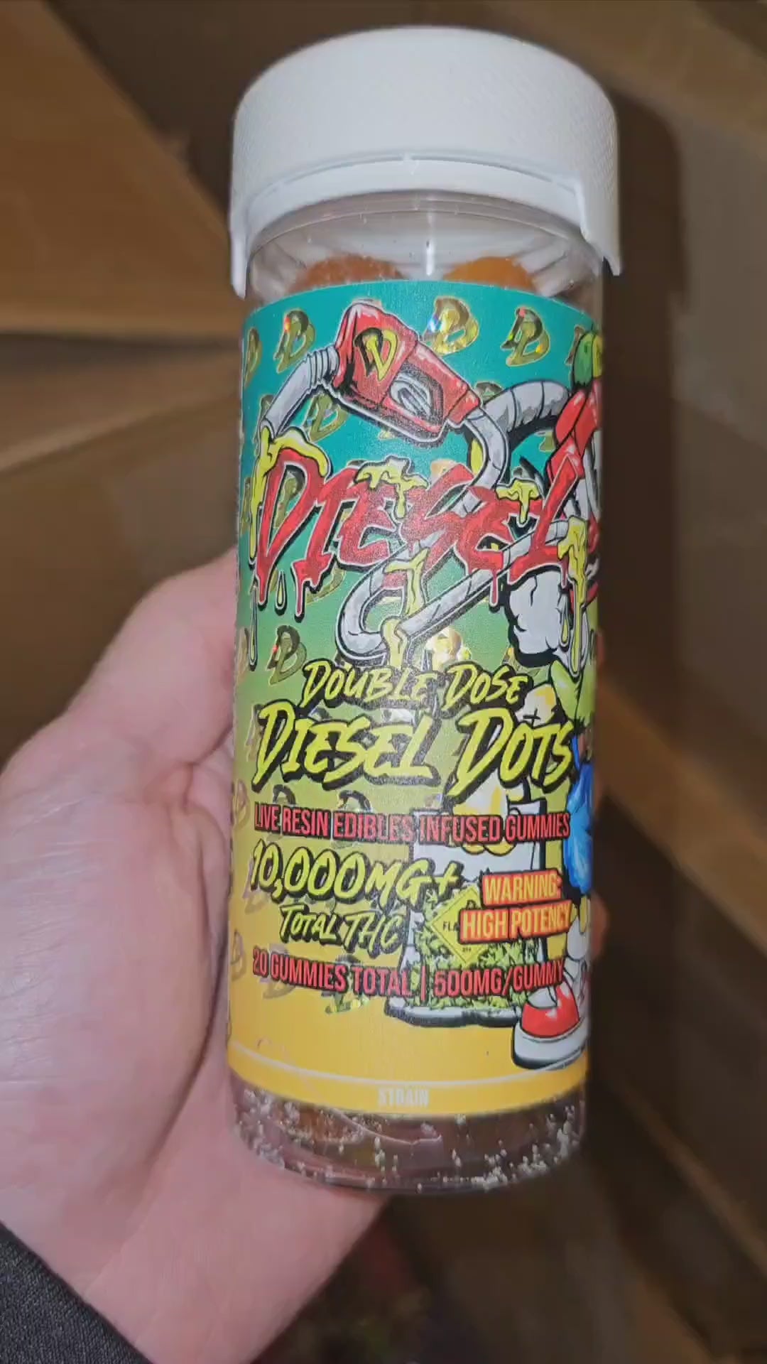 Load video: Double Dose Diesel Dots | 10,000+mg | THC Edibles