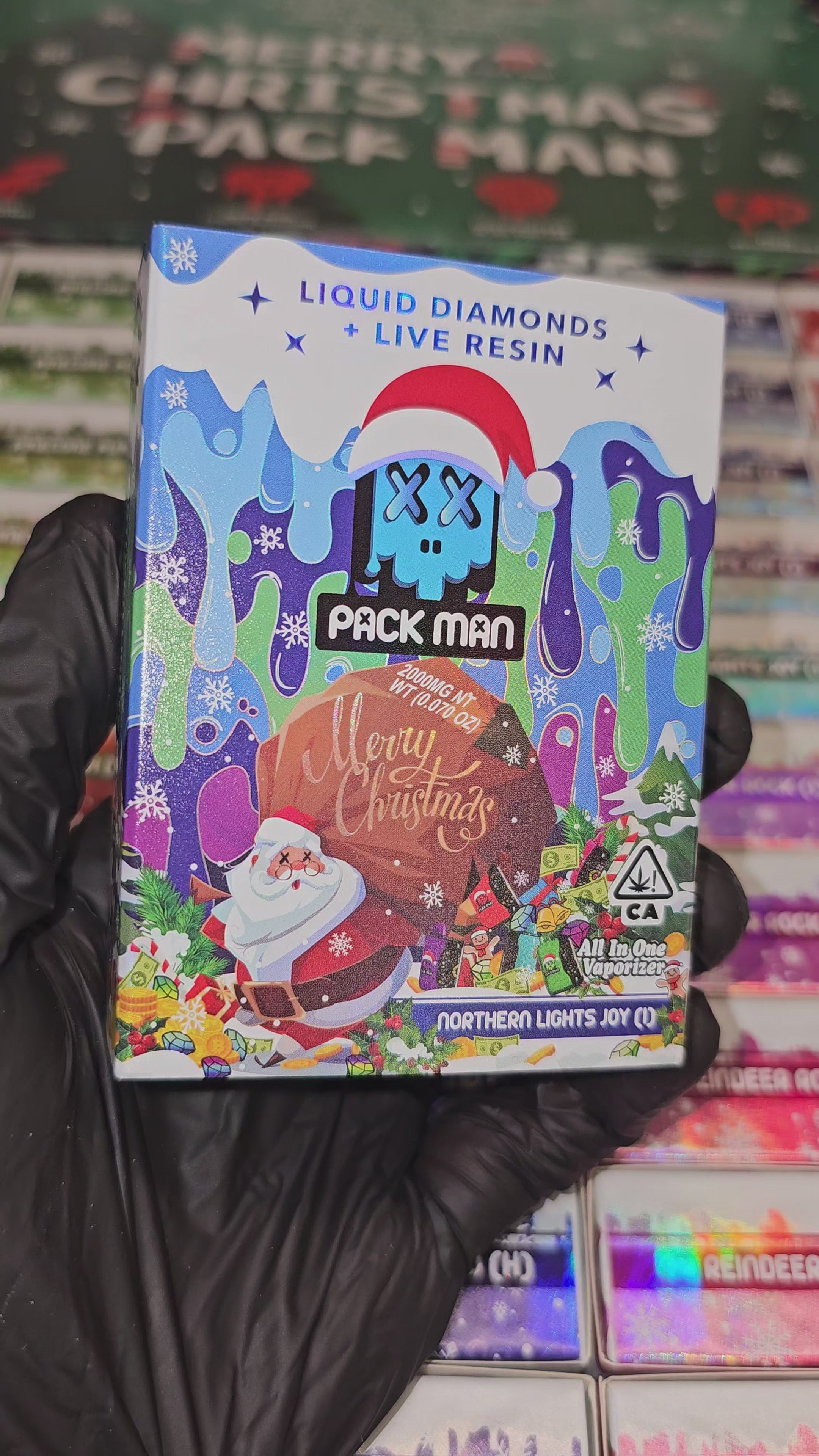 Load video: PackMan | Live Resin x Diamond | 2g Disposable | Vape Cart | Christmas Limited Edition